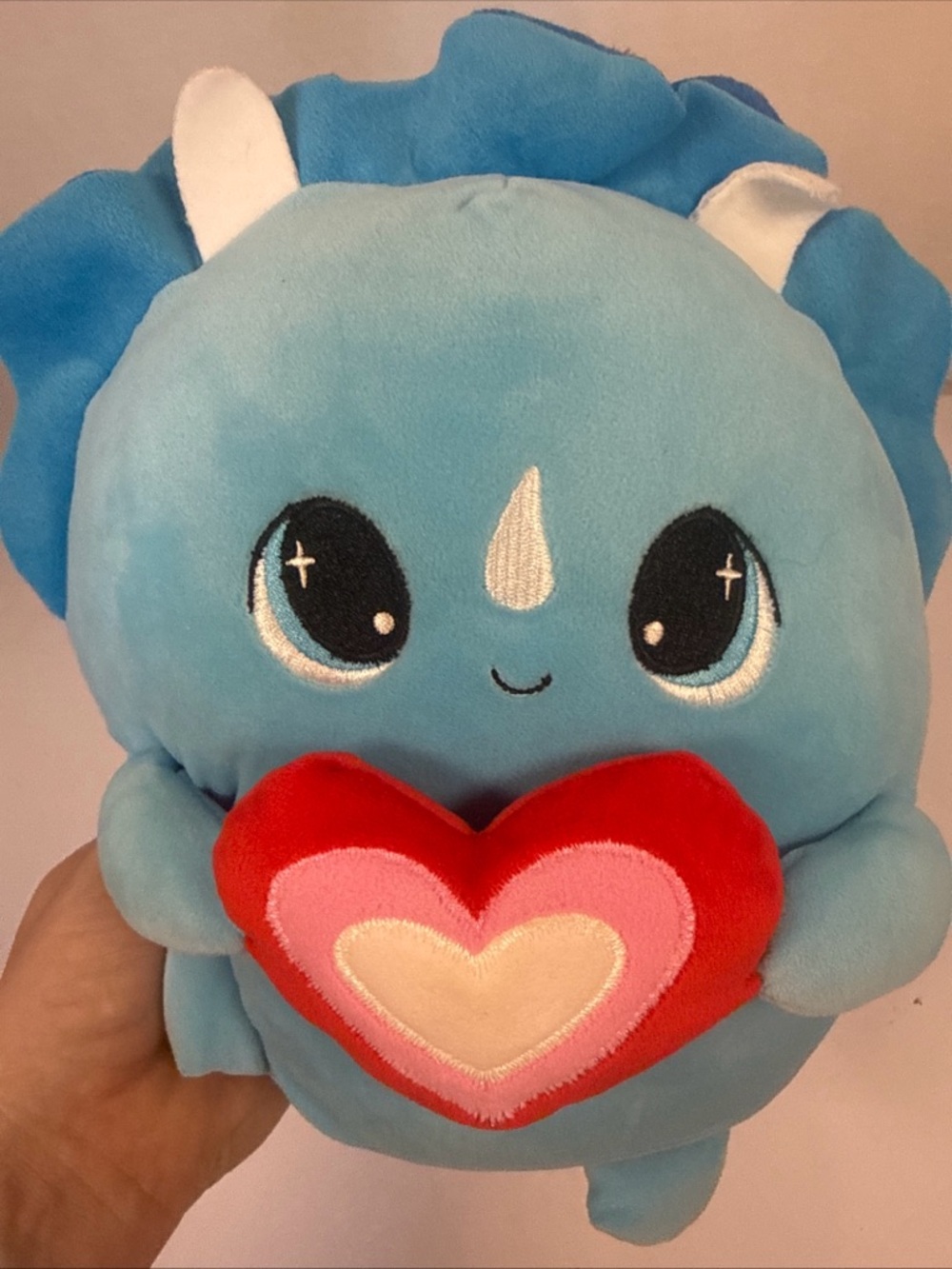 Plush Blue Dinosaur Holding Heart Soft Pet Toy - Picture 6 of 6